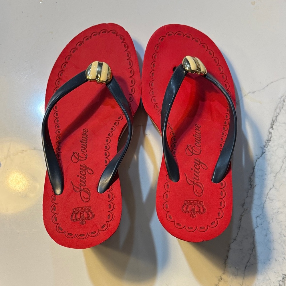 Juicy Couture Red Sandals with Gold and Black Details